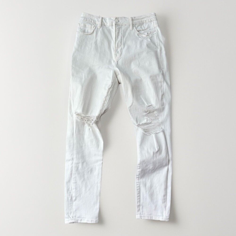 Good American Good Waist White Skinny Jeans Size 10 Stretch Distressed